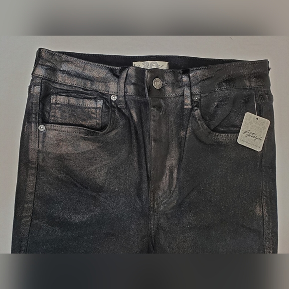 Free People Pants - FREE PEOPLE NWT cropped black shiny denim